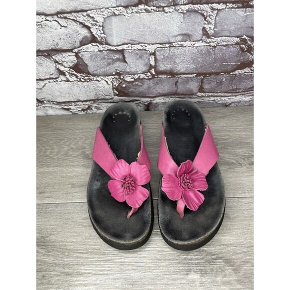 Mephisto Violette Pink Leather Rose Flower Thong Cork Sandals Women Sz 37EU/6.5M - Picture 13 of 16